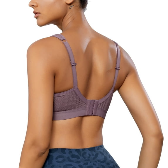 Eleady Women High Impact Sport Bra Full Support Wireless Bras Workout Racerback Yoga Athletic Bra Adjustable Straps(Purple Small)