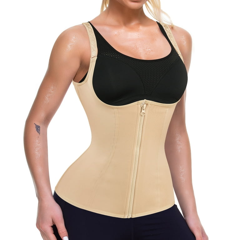 Eleady Women Waist Trainer Corset Tummy Control Underbust Body Shaper  Zipper Vest Waist Cincher Tank Top(Beige 3X-Large) 