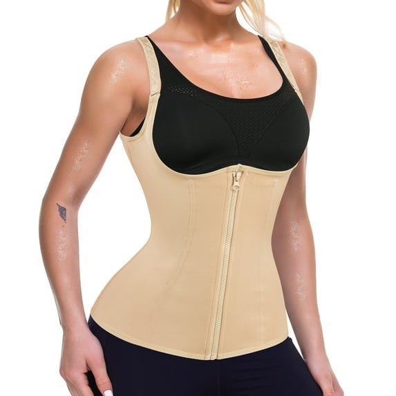 Eleady Women Waist Trainer Corset Tummy Control Underbust Body Shaper Zipper Vest Waist Cincher Tank Top(Beige XX-Large)