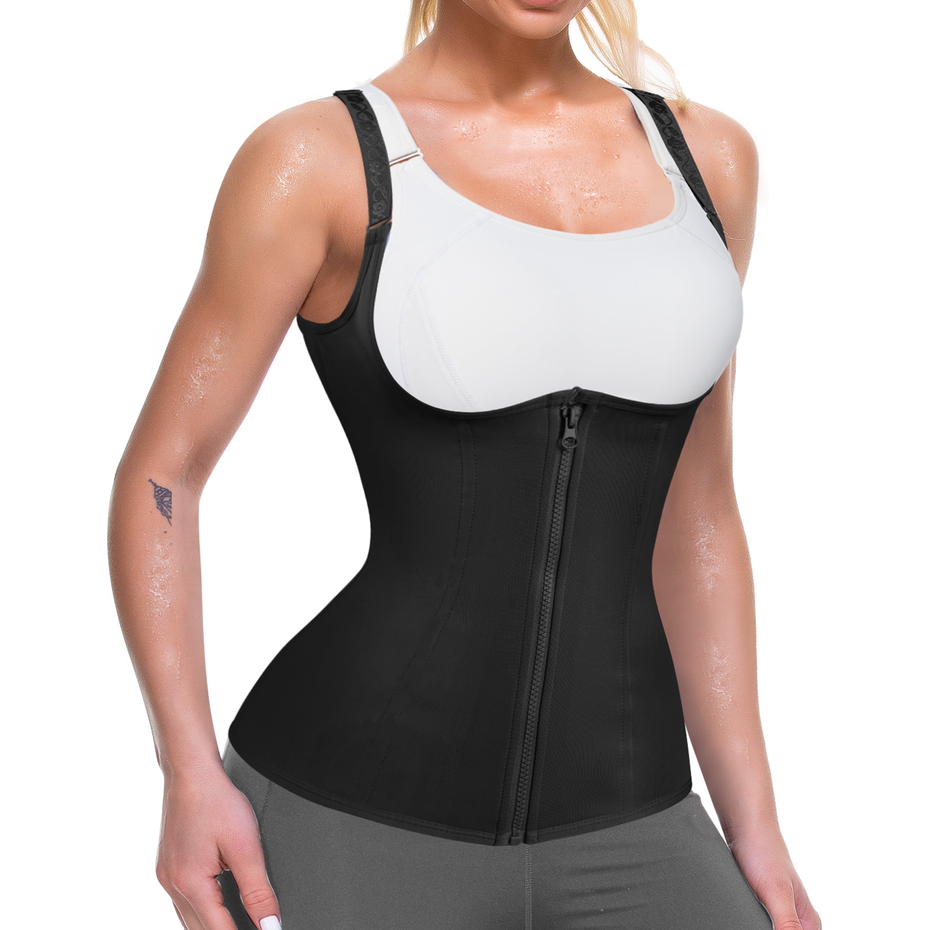 Eleady Women Waist Trainer Corset Tummy Control Underbust Body Shaper  Zipper Vest Waist Cincher Tank Top(Black Large) 