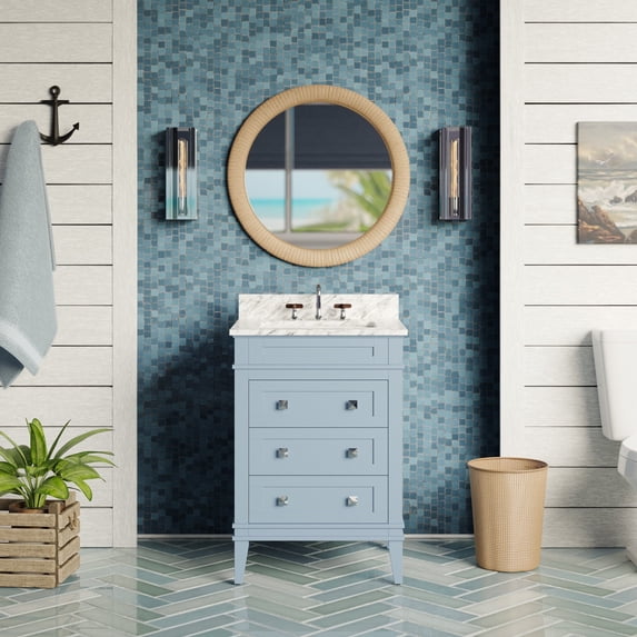 Eleanor 24" Bathroom Vanity with Powder Blue Cabinet and Carrara Marble Top