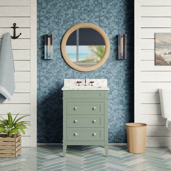 Eleanor 24" Bathroom Vanity with Sage Green Cabinet and Carrara Marble Top