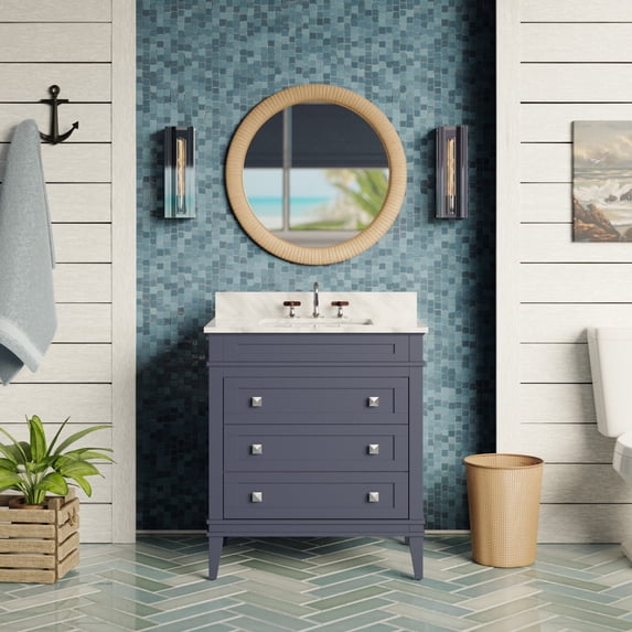 Eleanor 30" Bathroom Vanity with Marine Gray Cabinet and Carrara Marble Top