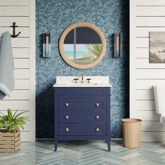 Eleanor 30" Bathroom Vanity with Royal Blue Cabinet and Carrara Marble Top