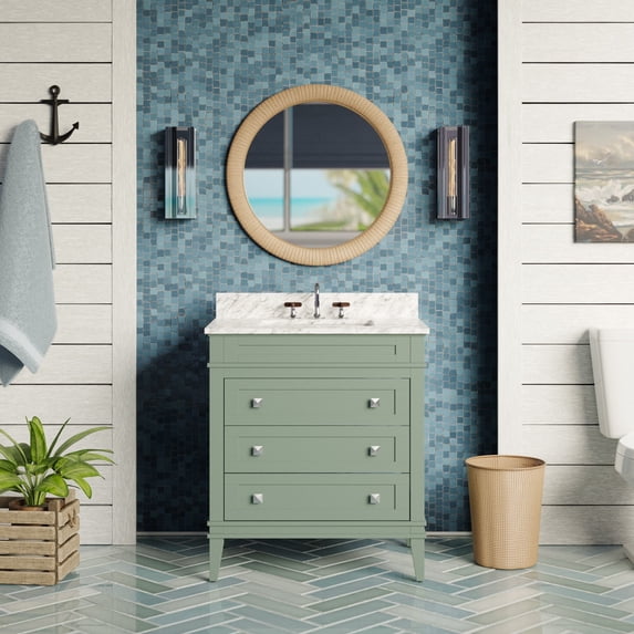 Eleanor 30" Bathroom Vanity with Sage Green Cabinet and Carrara Marble Top