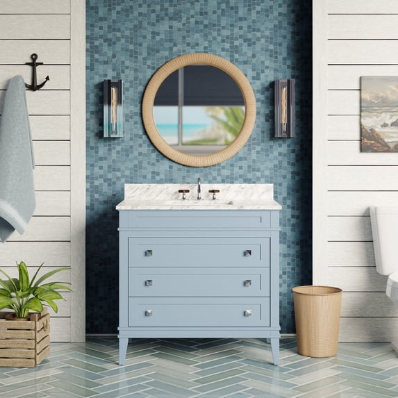 Eleanor 36" Bathroom Vanity with Powder Blue Cabinet and Carrara Marble Top
