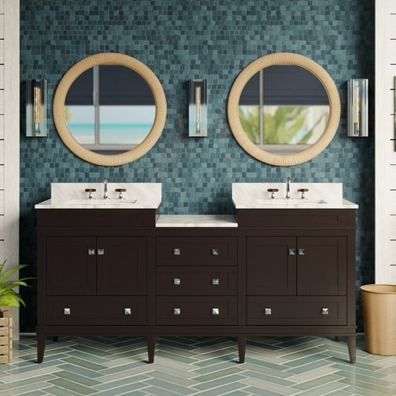 Eleanor 72" Double Bathroom Vanity with Chocolate Cabinet and Carrara Marble Top