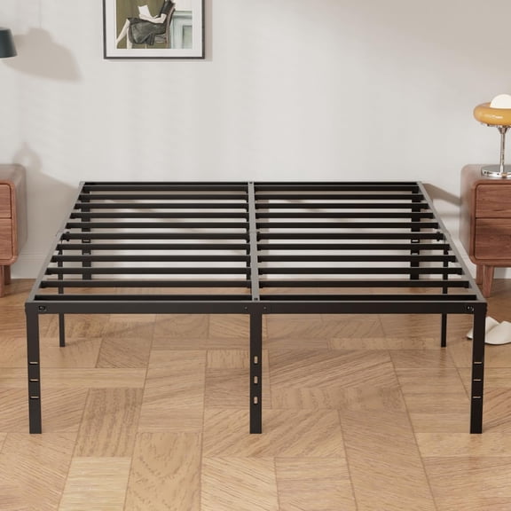 Eleanor Grace 18 Inch Full Bed Frames, Heavy Duty Metal Platform with Tool Free Setup, Easy Assembly, Noise Free, Non Slip Black Bed Frame Full Size