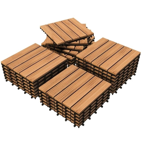 Eleanor Grace 27PCS Interlocking Patio Deck Tiles Outdoor Flooring for Garden Poolside Fir Wood Indoor Natural Wood