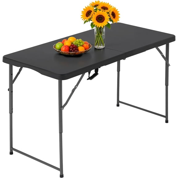 Eleanor Grace | 4FT Folding Table | Portable Plastic Table with Carry Handle | Waterproof & Foldable Table Design | Steel Frame with Lock | Black | for Events, Camping, Indoor & Outdoor Use