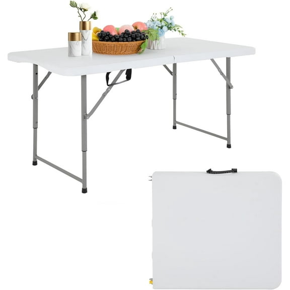 Eleanor Grace | 4FT Folding Table | Portable Plastic Table with Carry Handle | Waterproof & Foldable Table Design | Steel Frame with Lock | White | for Events, Camping, Indoor & Outdoor Use