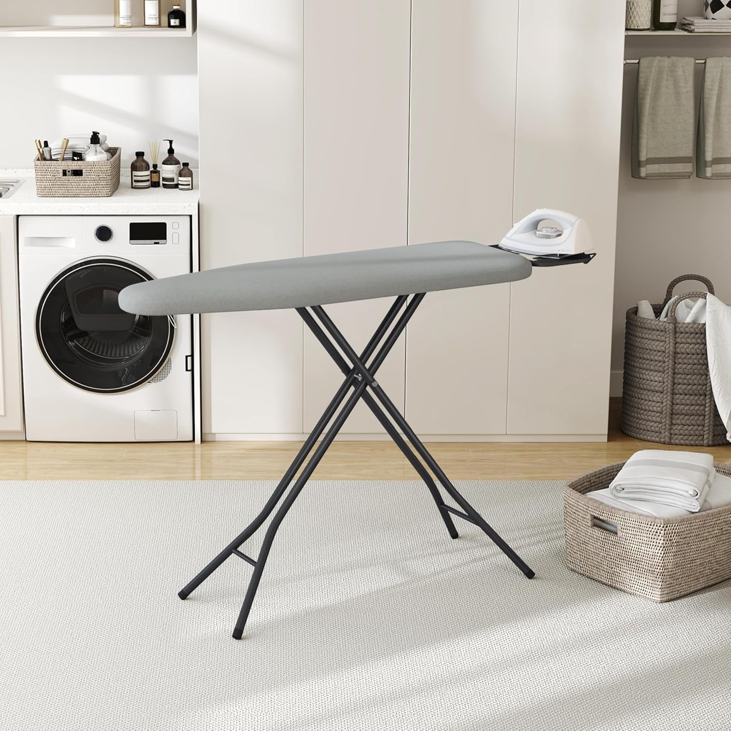 Eleanor Grace Foldable Ironing Board, Heavy Duty Iron Board with 9 Adjustable Heights, 4 Layer Cover and Safety Iron Rest, 52X14 Compact and Space Save Iron Board for Home Laundry Room Use, Gray