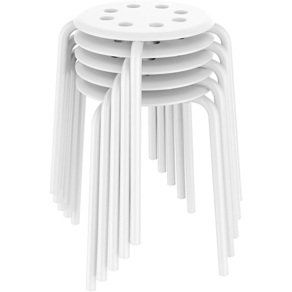 Eleanor Grace Plastic Bar Stools Flexible Seating Backless Barstools Dining Chairs Stack Nesting Stools, 17.3inches Height White Pack of 5