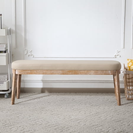 Eleanor Mid-century Upholstered Dining Bench, Entryway Bench with Solid Wood Frame, Beige