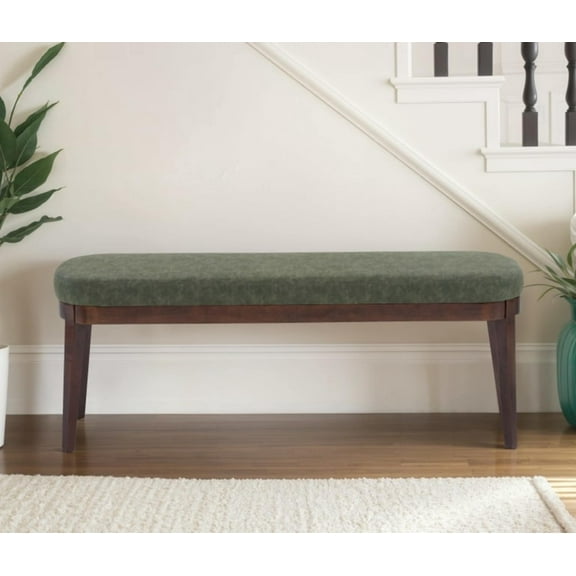 Eleanor Mid-century Upholstered Dining Bench, Entryway Bench with Solid Wood Frame, Green