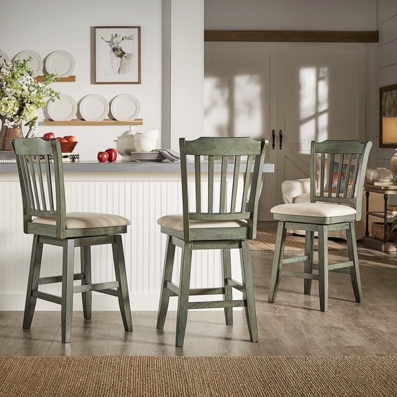 iNSPIRE Q Sheena Transitional Linen Swivel Counter Height Bar Stools, Antique Sage