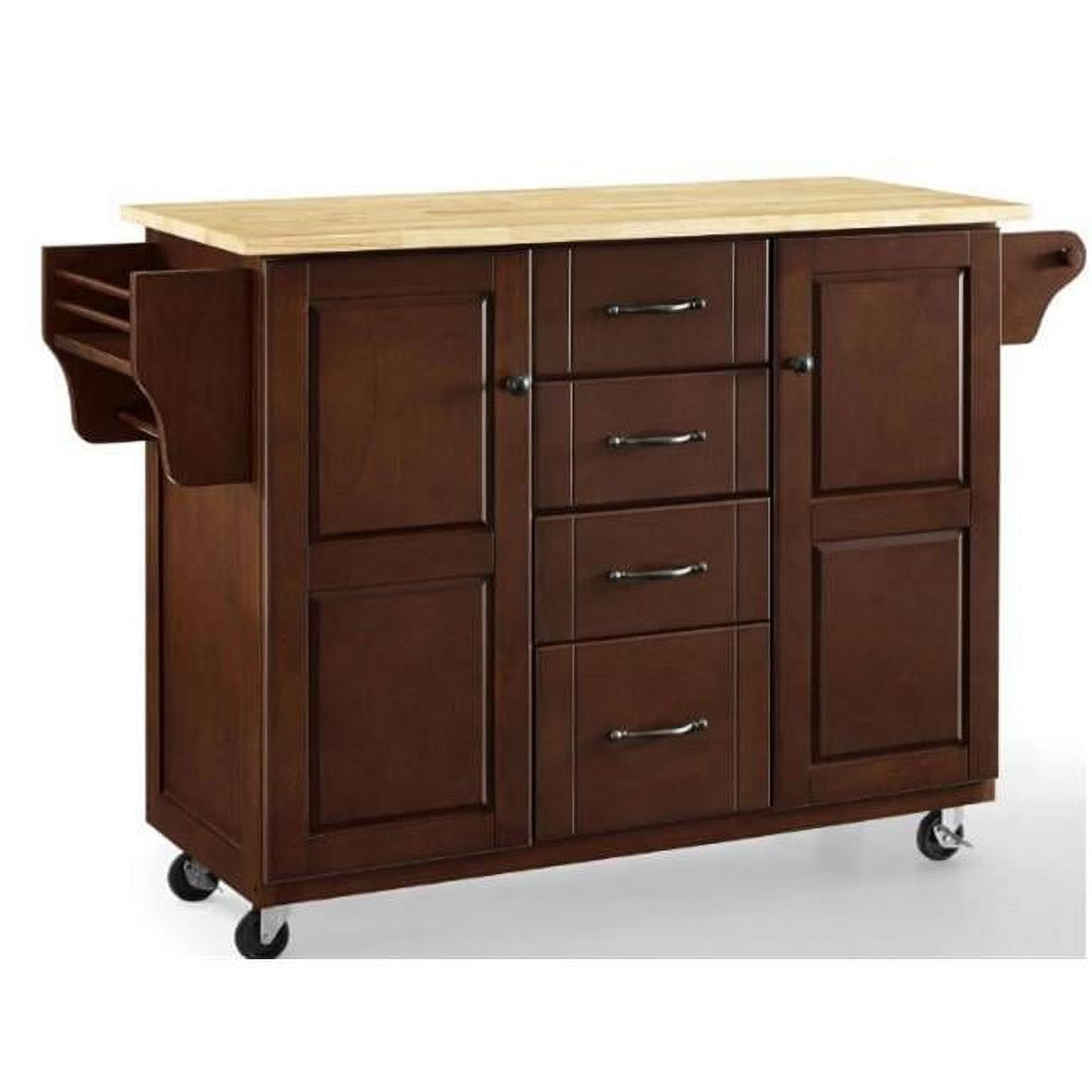 Eleanor 44" Mahogany Natural Wood Kitchen Cart with Spice Rack