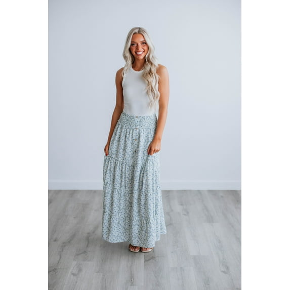 Eleanor Tiered Maxi Skirt - Dusty Blue Mix