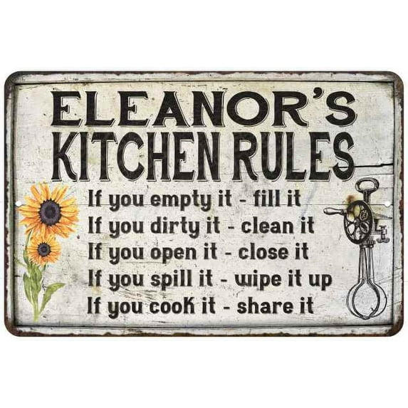 Eleanor's Kitchen Rules Chic Sign Vintage Decor 16 x 24 Matte Finish Metal 116240032151