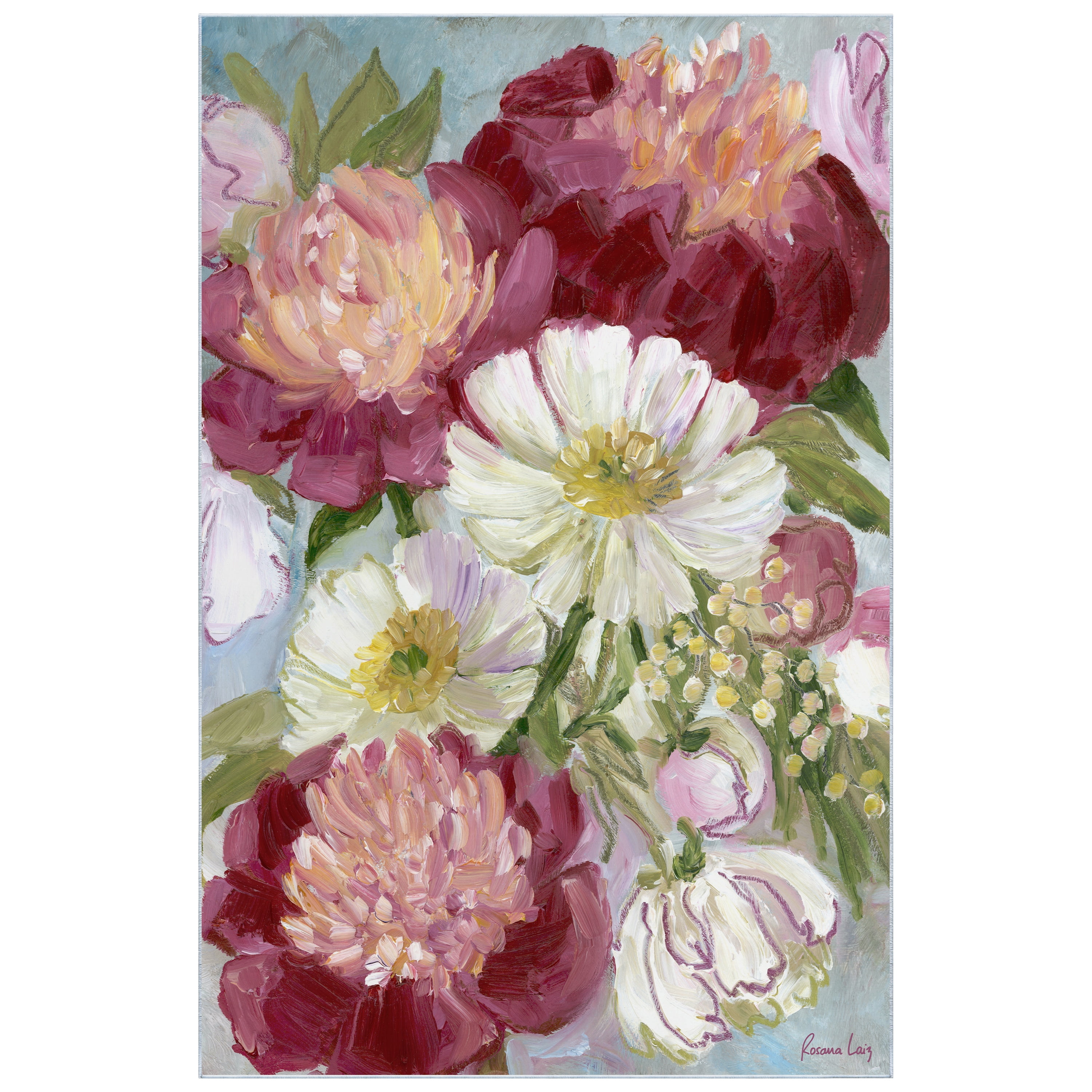 Eleanora painterly florals Washable Art Area Rug size 5'x8', Power-loomed, Heavenly Softness with Non-Slipping Backing