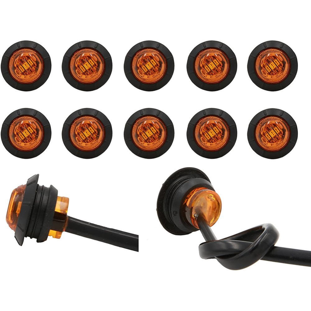 10 Pack Amber LED Side Marker Lights – 3/4" Round Button Lights For Trucks, Trailers, SUVs & Boats