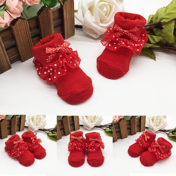 Eleanos 1PC Infant Baby Children Princess Bowknot Lace Flowers Cotton Ruffle Frilly Trim Ankle Socks