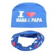 thumbnail image 1 of Eleanos 2Pcs Kids Toddler Baby Cotton Caps I Love Mama&Papa Print Beanie Hats Scarf Neck Warmer Sets, 1 of 2