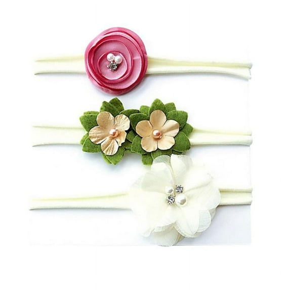 Eleanos 3Pcs Baby Girls Princess Chiffon Lace Flower Headbands Kids Ribbon Floral Elastic Hairband Headwear