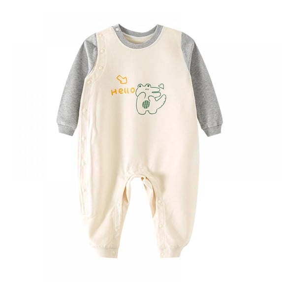 Eleanos Baby Girl Long-Sleeved Round Neck Jumpsuit Cartoon Printed Suit One-Pieces Infant Summer Outfits