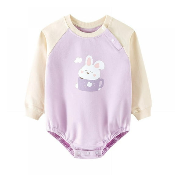 Eleanos Baby Girl Short-Sleeved Round Neck Jumpsuit Cartoon Printed Suit One-Pieces Infant Summer Outfits