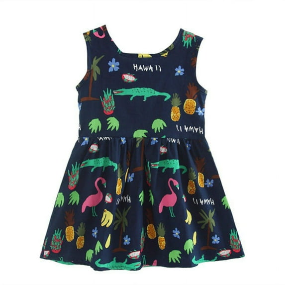 Eleanos Baby Girls Summer Cotton Sleeveless Floral Tunic Dresses Kids Party Dress Up Clothes Outfits