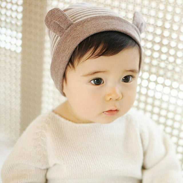 Eleanos Baby Hats Newborn 4m-1y Newborn Beanies for Girls Boys Beanie Hats Newborn Hats Baby Infants Hats Cute Little Ears Stripe Cotton Toddler Baby Beanie Warm Hat Caps