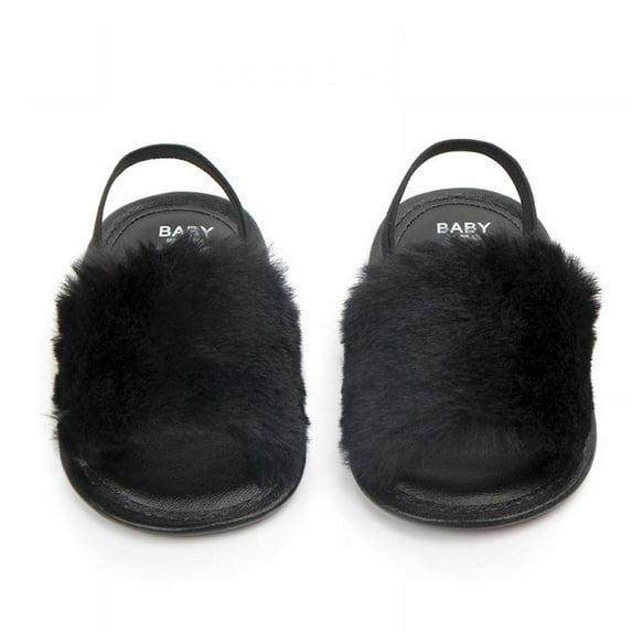 Eleanos Baby Infant Girls Faux Fur Sandals Soft Sole Shoes Plush Slide Anti-slip Walking Shoes