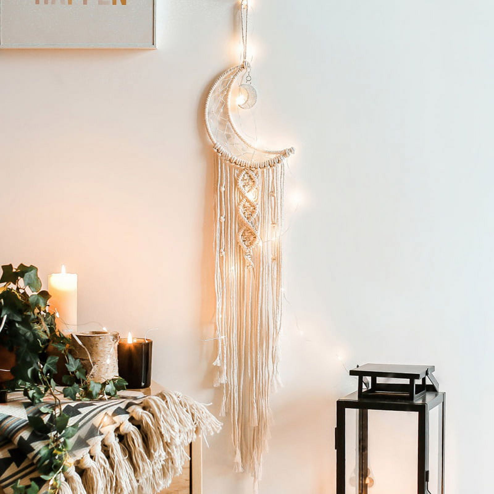 Eleanos Handmade Woven LED Moon Shaped Wall Hanging Tapestry With Tassels String Lights Blanket Wedding Home Decor Walmart