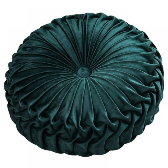 Eleanos Round Cushions Pillows, Solid Color Velvet Chair Sofa Pumpkin Throw Pillow Pleated Round Pillow for Home Bed Car Decor Floor Pillow Cushion (Green)