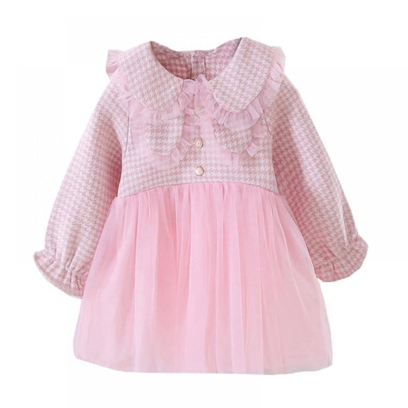 Eleanos Spring And Autumn Baby Infant Girls' Plaid Small Fragrant Wind Mesh Princess Dress