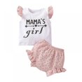 thumbnail image 1 of Eleanos Summer Children Baby Girls Casual Letter Print Short Sleeve T-shirt Tops+Ruffle Shorts Outfits Set, 1 of 5