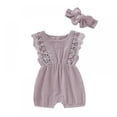 thumbnail image 1 of Eleanos Summer Infant Kids Rompers 2pcs Set Baby Girls Flare Sleeve Lace Design Bodysuit Jumpsuit +Headband, 1 of 6