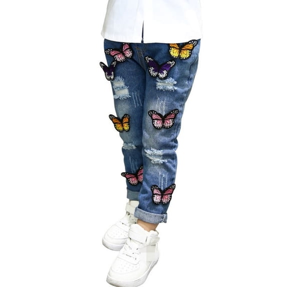 Eleanos Toddler Baby Girls 3D Butterfly Stretch Jeans Trousers Kids Floral Cartoon Denim Long Pants