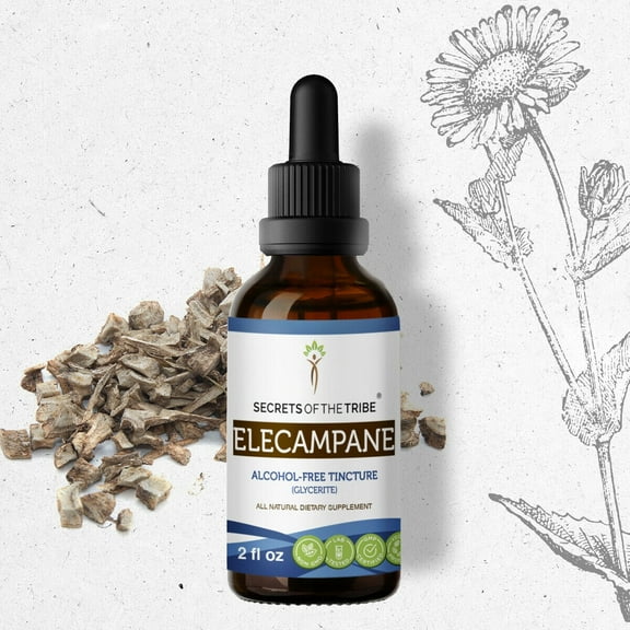 Secrets Of The Tribe Elecampane Tincture Dietary Supplement, Natural Herbal Extract for Respiratory Support, Elecampane (Inula helenium) Dried Root, Alcohol-Free Extract, Drops 2 oz