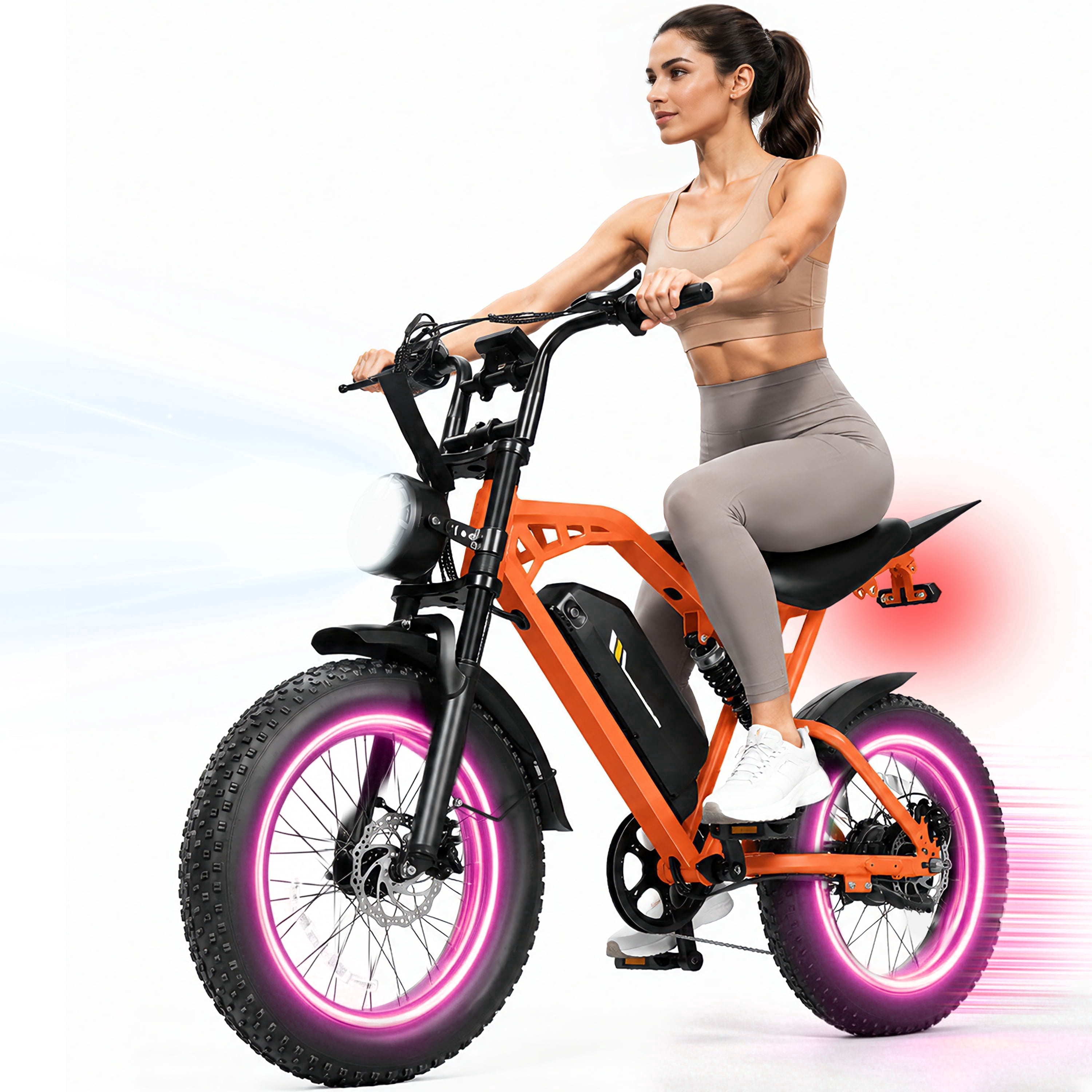 ESKUTE Electric Bike for Adults & Teens, 29MPH, 80 Miles Range, 48V 20.8Ah Battery, 20" x 4.0 Fat Tire, Dual Suspension, 7-Speed Off-Road Ebike Orange, UL2849