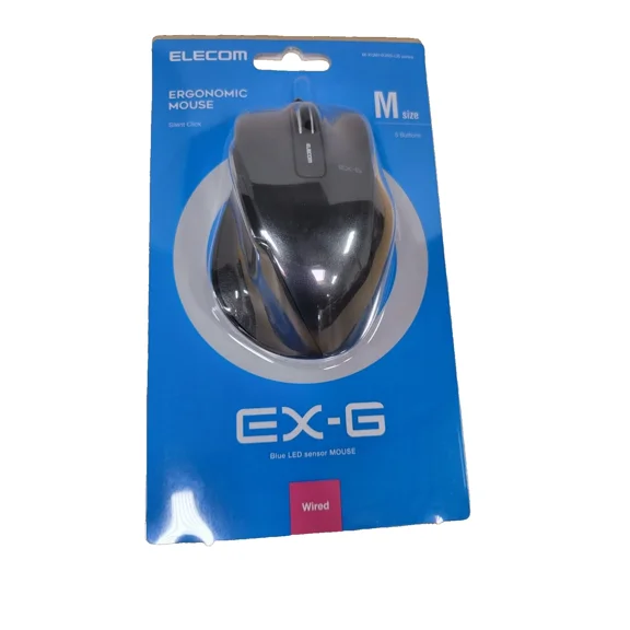 Elecom Ex-G Wired Usb Ergonomic Blue-Led 5 Button Sensor Mouse (M-Size) Black