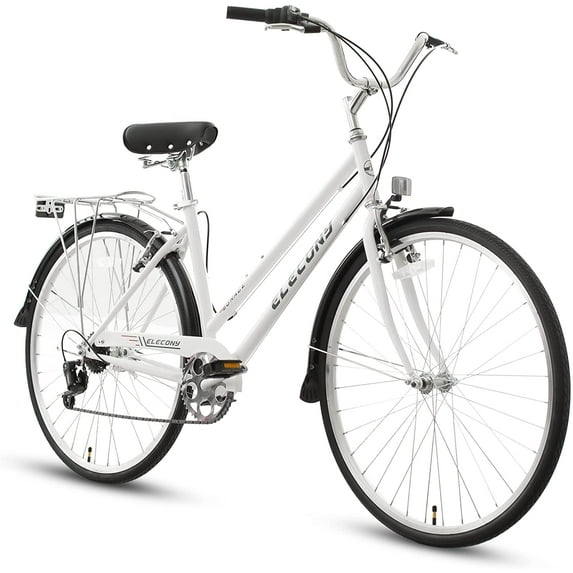 "Elecony Freeland 26/27.5 Inch Unisex Cruiser Bike, Retro Step-Through High-Carbon Steel Frame, V-Brake/Coaster Brake, Beach Casual Commuter Hybrid Cruiser Bike for Men and Women"