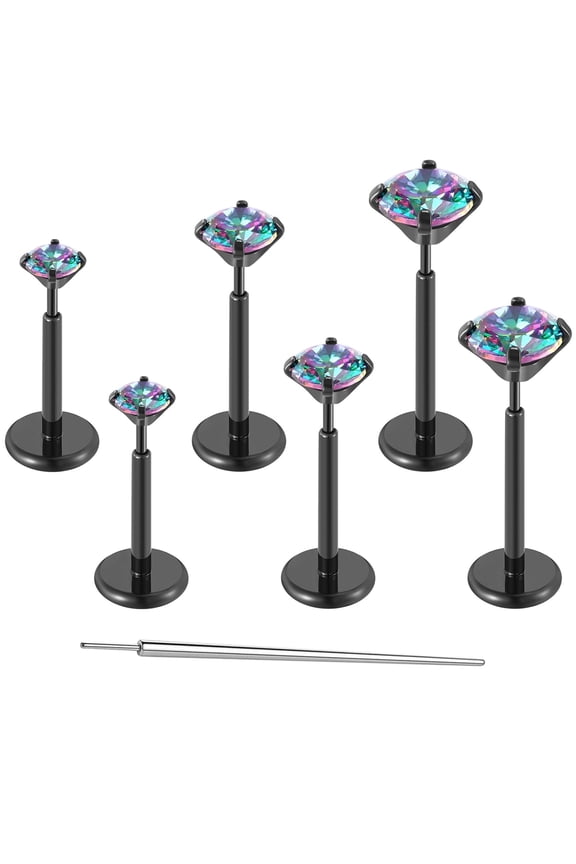 16G Flat Back Earrings Stud G23 Titanium Threadless Tragus Labret Cartilage Lip Medusa Conch Body Piercing Jewelry Hypoallergenic for Women Men