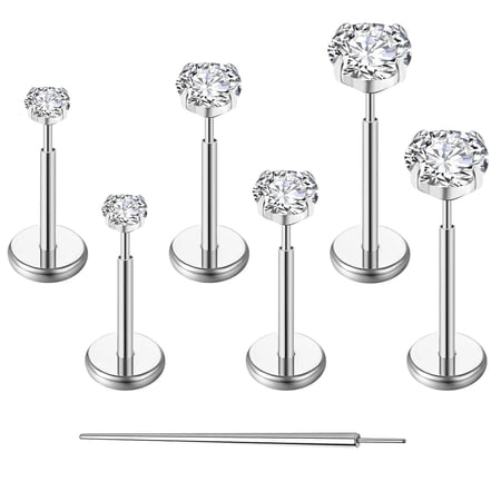 Elecost 16G Flat Back Earrings Stud G23 Titanium Threadless Tragus Labret Cartilage Lip Medusa Conch Body Piercing Jewelry Hypoallergenic for Women Men