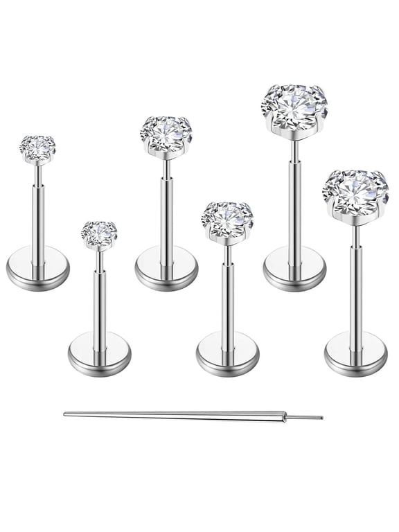 16G Flat Back Earrings Stud G23 Titanium Threadless Tragus Labret Cartilage Lip Medusa Conch Body Piercing Jewelry Hypoallergenic for Women Men