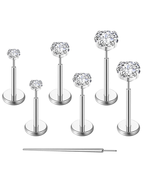 18G Flat Back Earrings Stud G23 Titanium Threadless Tragus Labret Cartilage Lip Medusa Conch Body Piercing Jewelry Hypoallergenic for Women Men