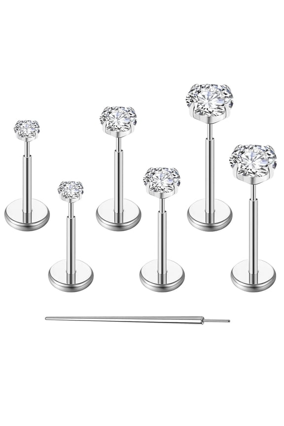 20G Flat Back Earrings Stud G23 Titanium Threadless Tragus Labret Cartilage Lip Medusa Conch Body Piercing Jewelry Hypoallergenic for Women Men