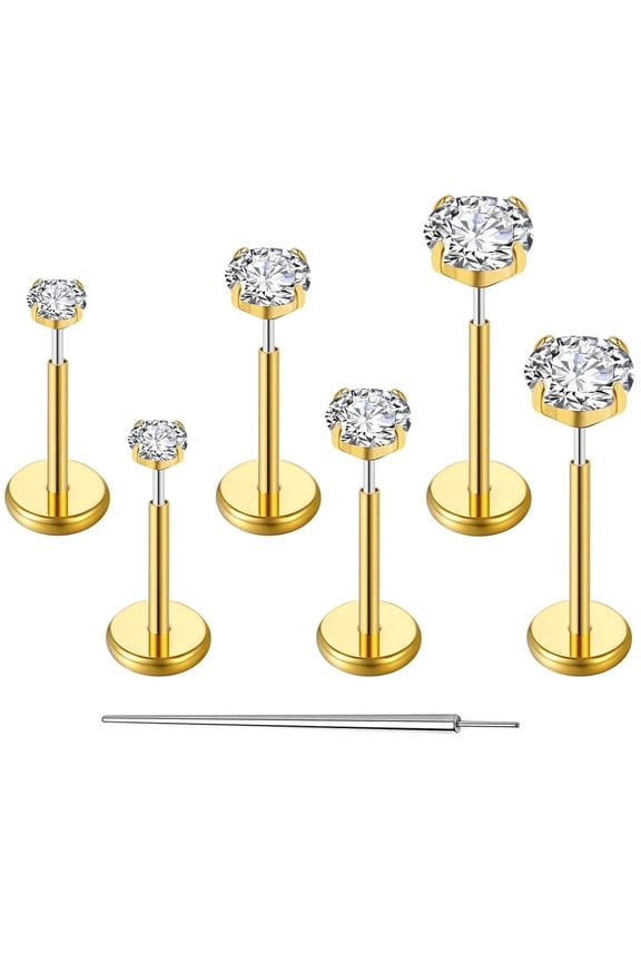 20G Flat Back Earrings Stud G23 Titanium Threadless Tragus Labret Cartilage Lip Medusa Conch Body Piercing Jewelry Hypoallergenic for Women Men