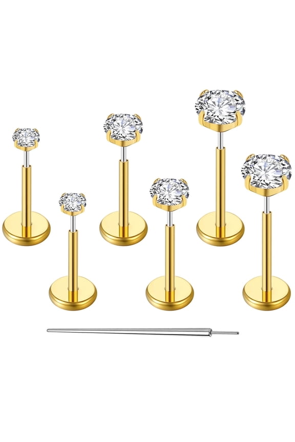 20G Flat Back Earrings Stud G23 Titanium Threadless Tragus Labret Cartilage Lip Medusa Conch Body Piercing Jewelry Hypoallergenic for Women Men